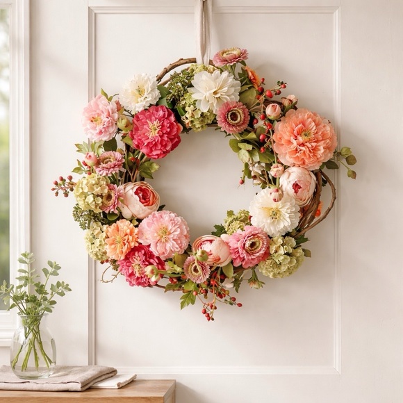 Mixed Peony Wreath on Faux Grapevine  24" - Picture 2 of 4